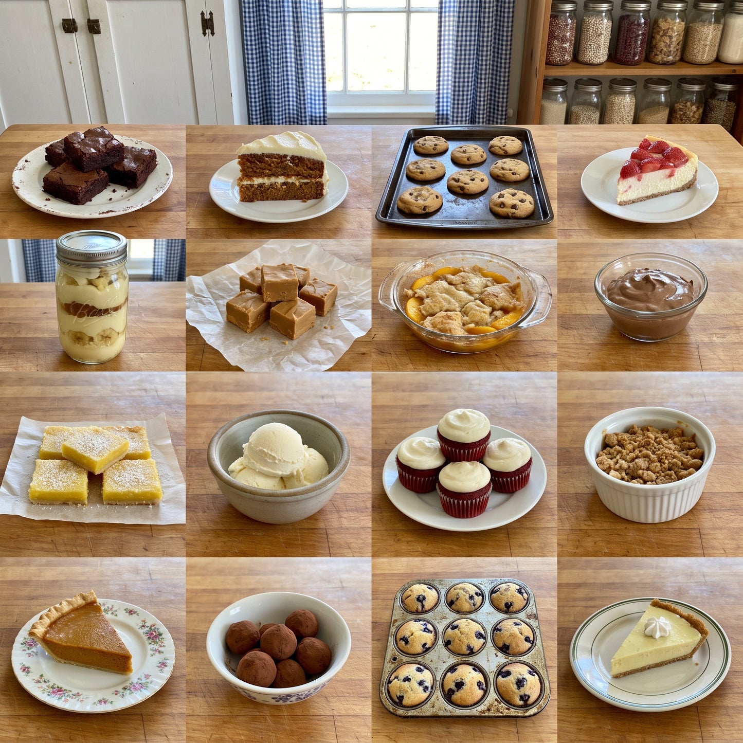 Grid of sixteen assorted desserts