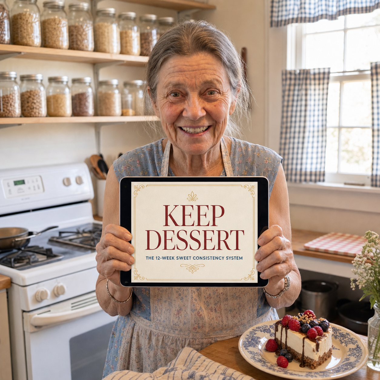 Mabel June holding the Keep Dessert 12-Week Sweet Consistency System