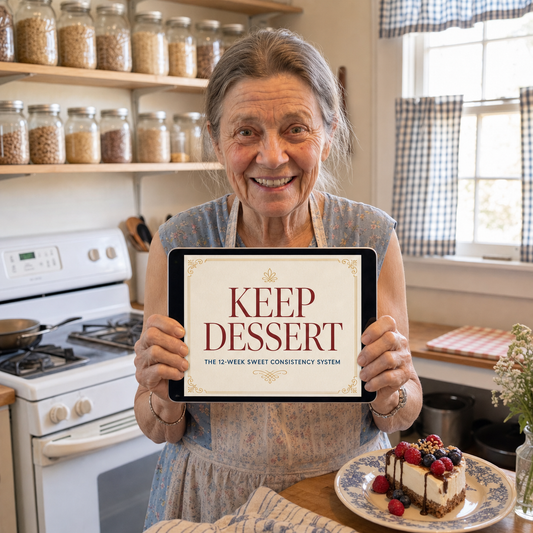 Mabel June holding the Keep Dessert 12-Week Sweet Consistency System